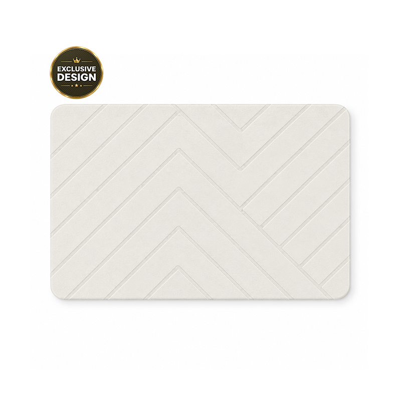 Diatomite Stone Bath Mat - Chevron Design, Quick-Dry 60 × 39cm