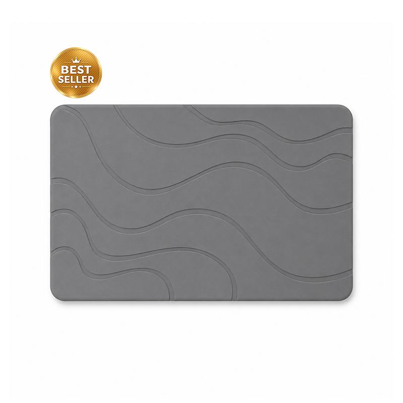 Diatomite Stone Bath Mat – Wave Design, Quick-Dry 60 × 39cm
