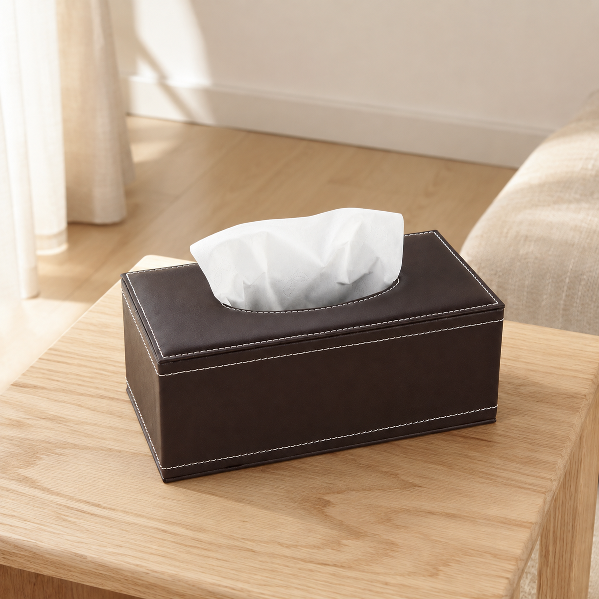 PU Leather Tissue Box Cover – Magnetic Bottom Rectangular Tissue Holder