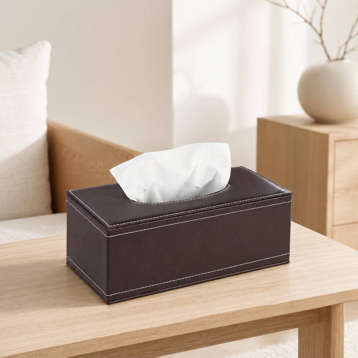 PU Leather Tissue Box Cover – Magnetic Bottom Rectangular Tissue Holder
