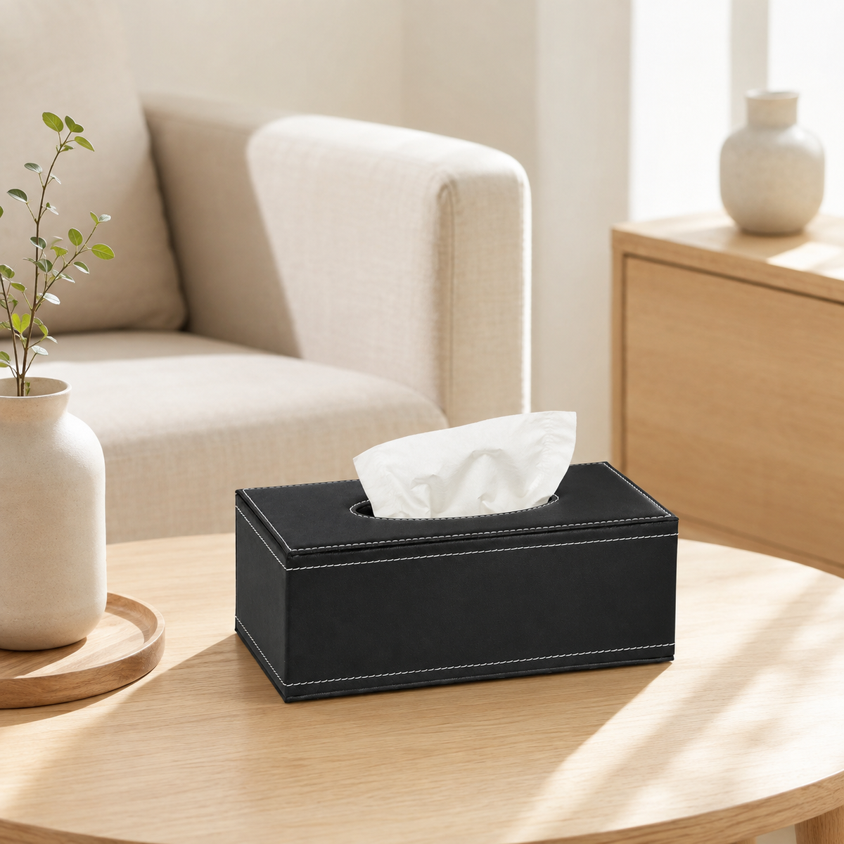 PU Leather Tissue Box Cover – Magnetic Bottom Rectangular Tissue Holder