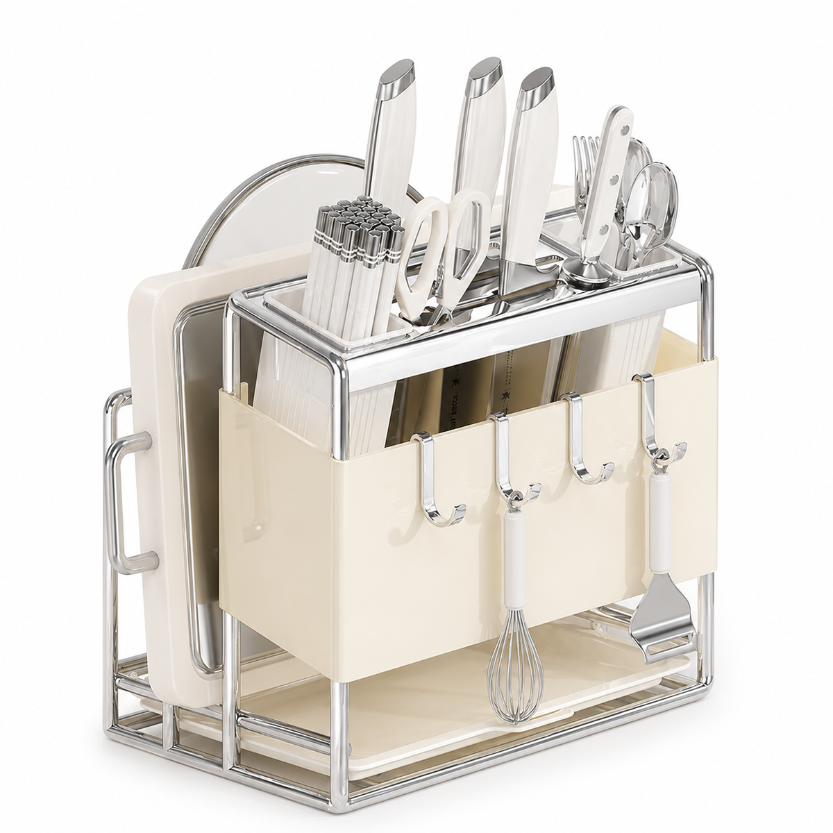 All-in-One Kitchen Knife & Utensil Holder with Chopping Board Rack