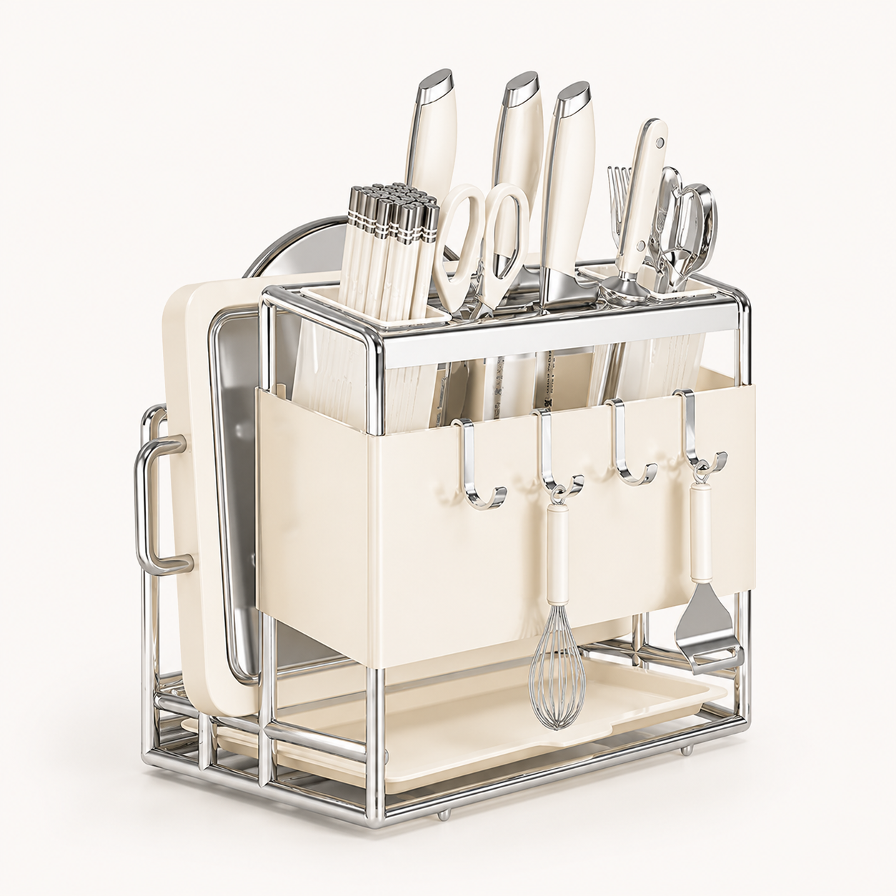 All-in-One Kitchen Knife & Utensil Holder with Chopping Board Rack