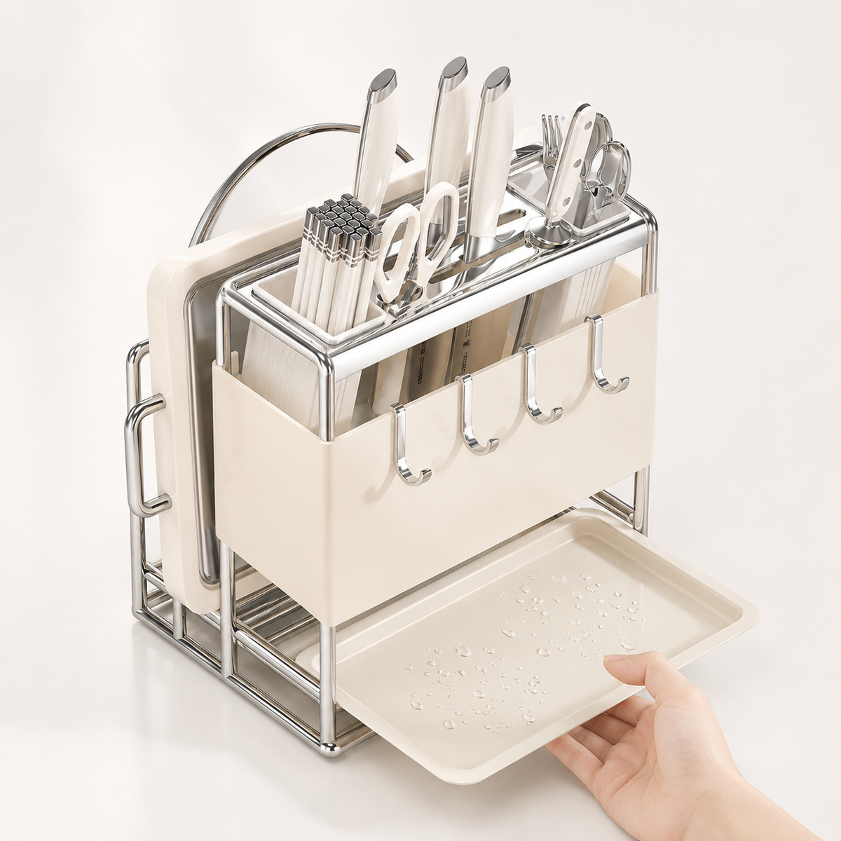 All-in-One Kitchen Knife & Utensil Holder with Chopping Board Rack