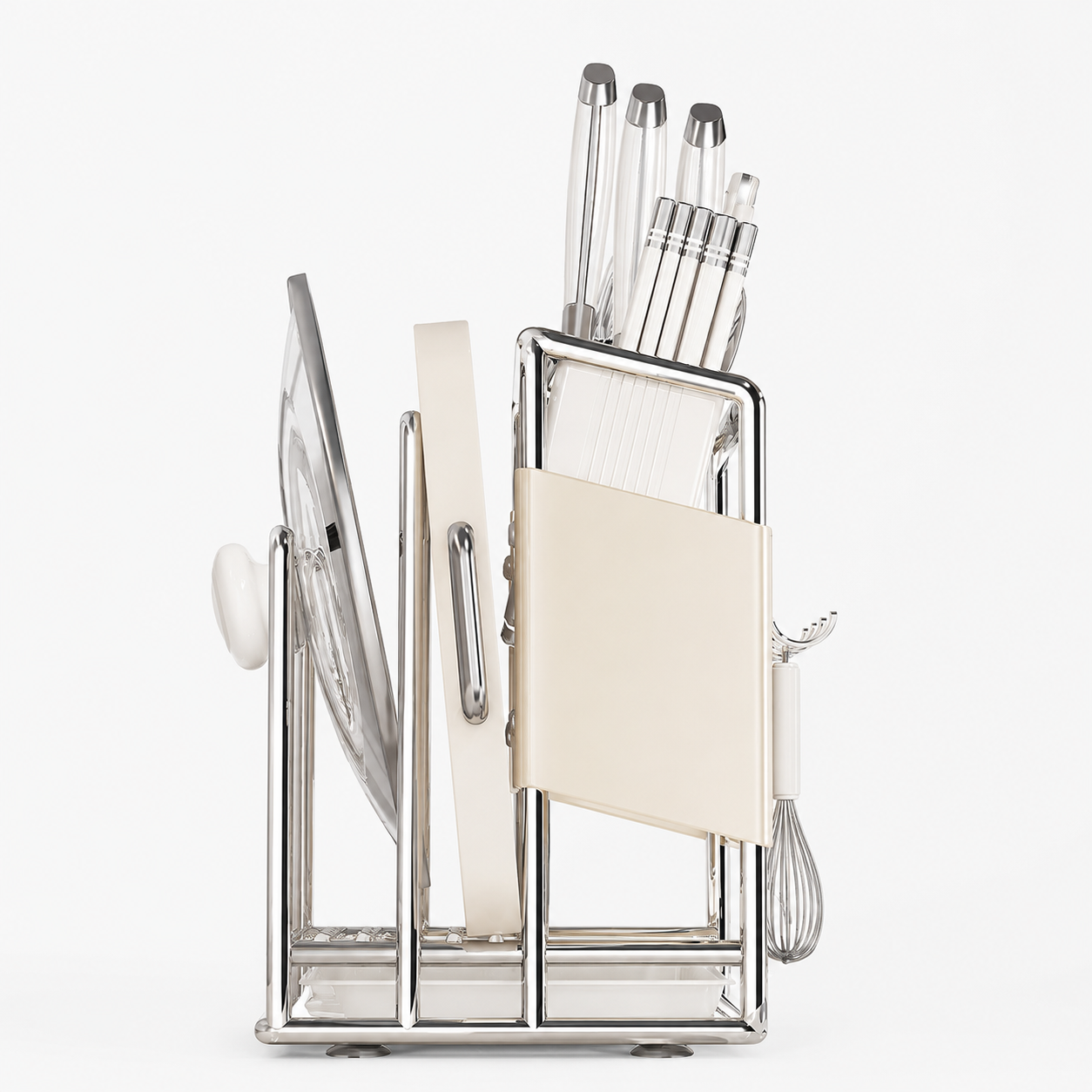 All-in-One Kitchen Knife & Utensil Holder with Chopping Board Rack