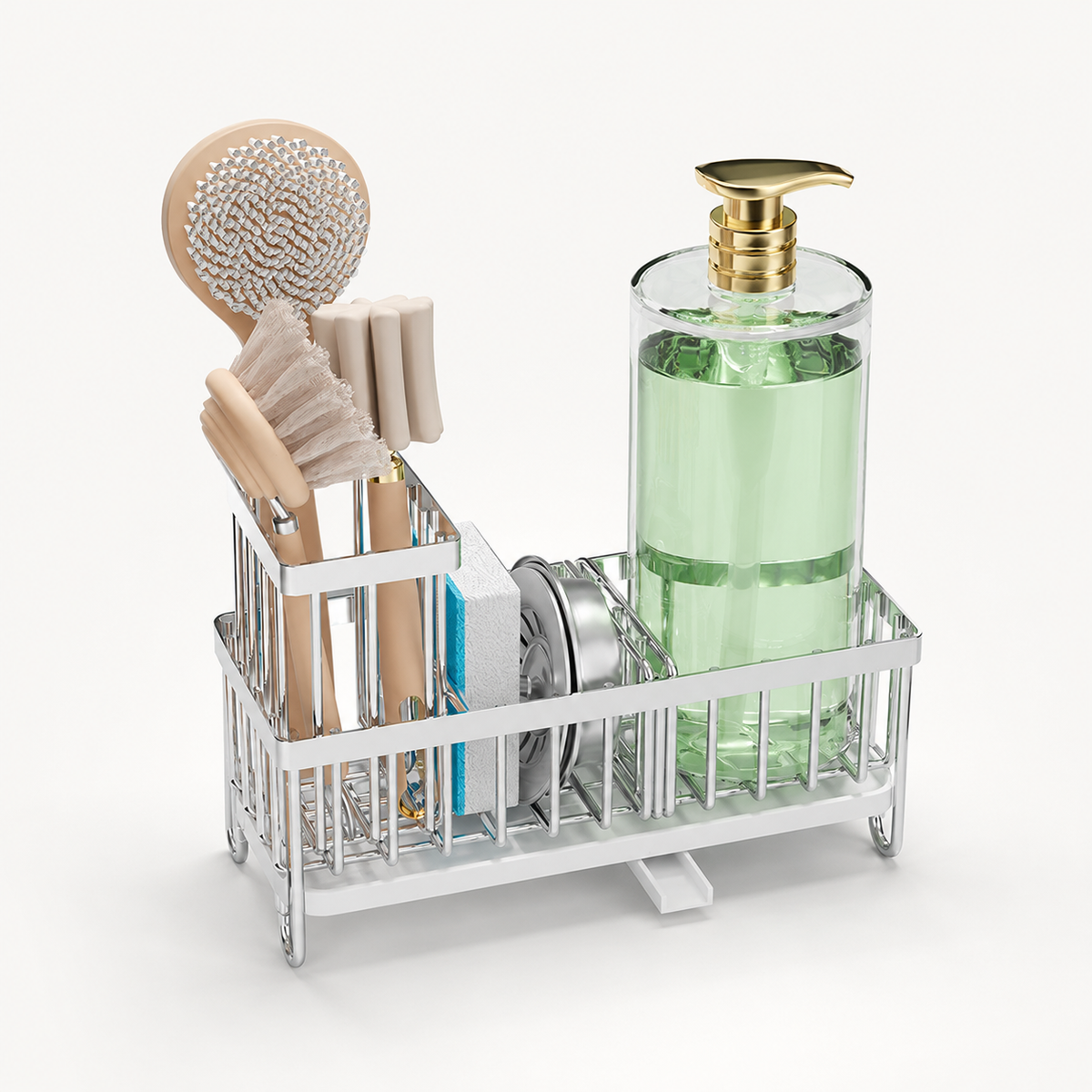 Stainless Steel Sink Caddy with Drain Tray & Brush Holder