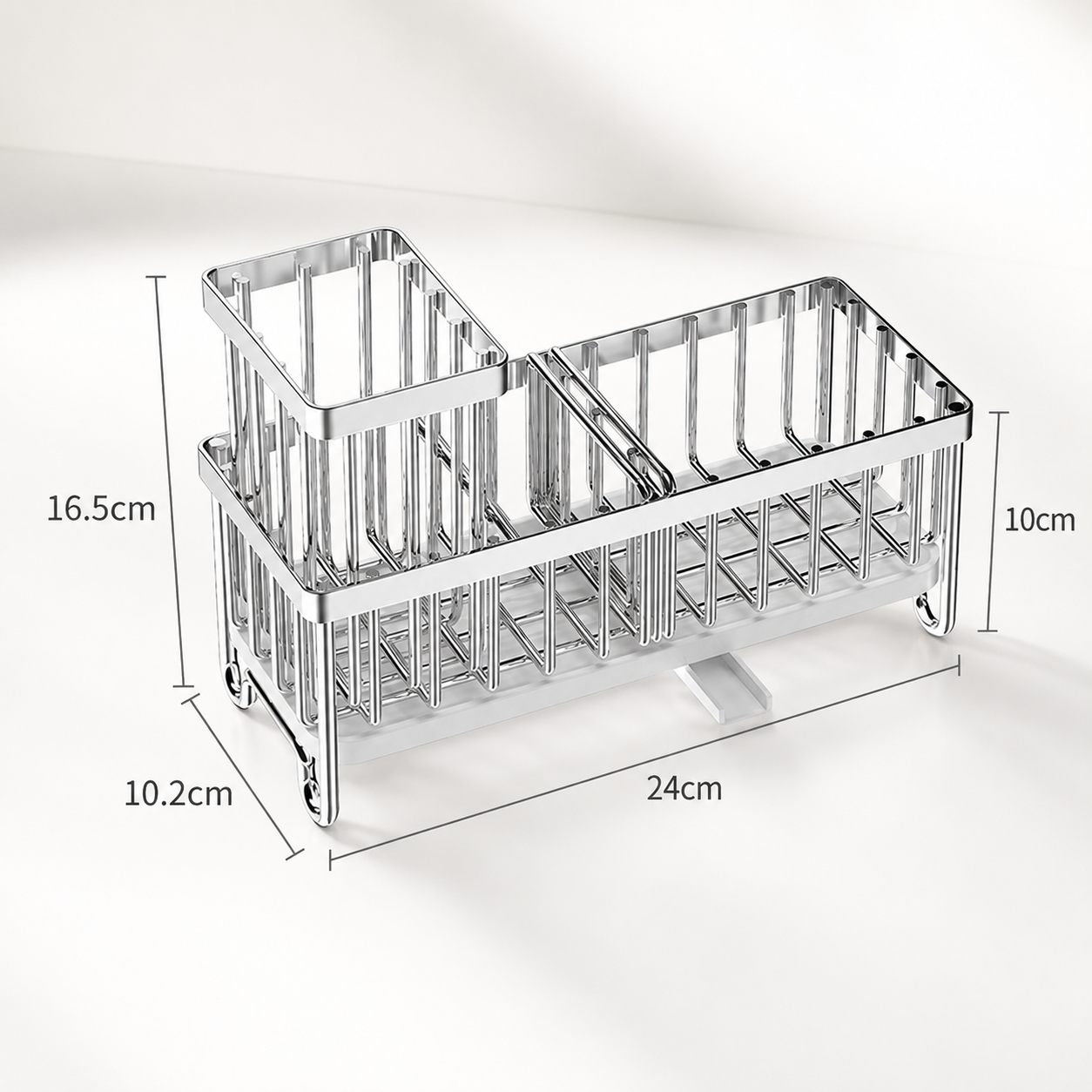 Stainless Steel Sink Caddy with Drain Tray & Brush Holder