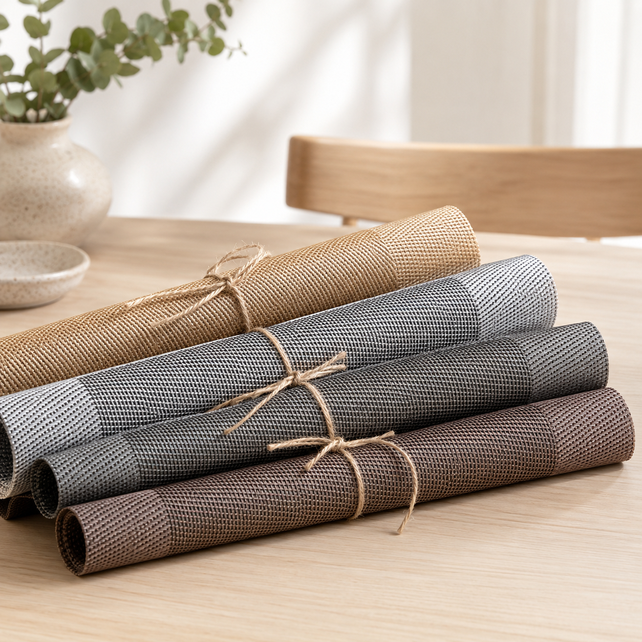 PVC Woven Placemat Set 6pcs, Water-Resistant Dining Mats 45 × 30cm