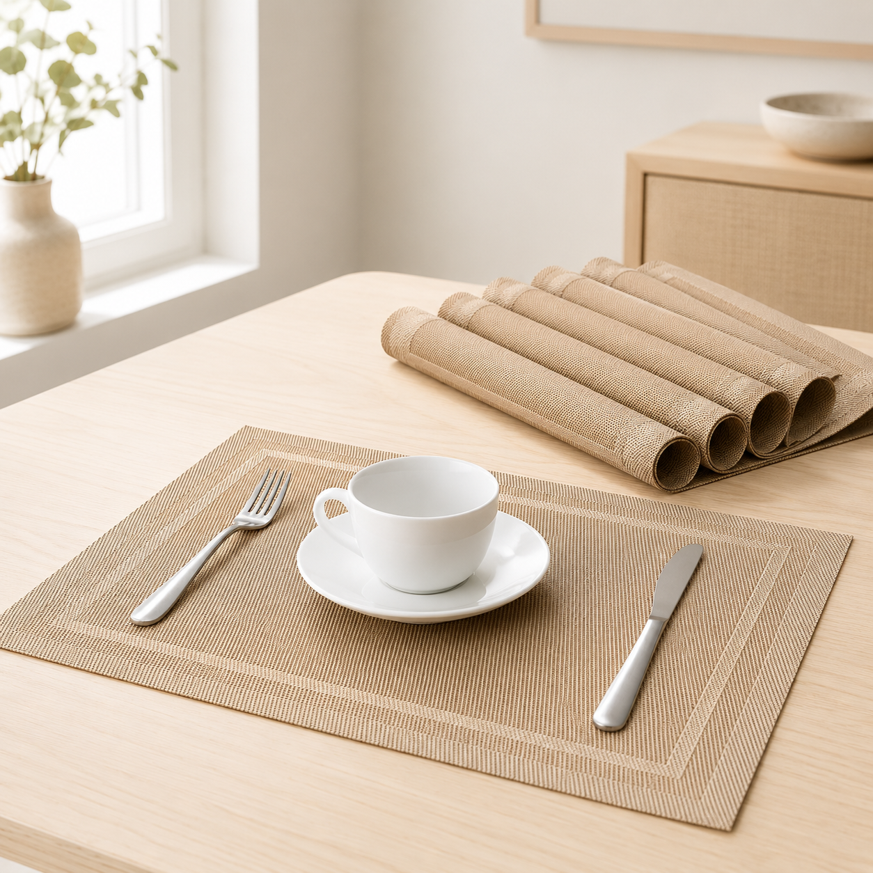 PVC Woven Placemat Set 6pcs, Water-Resistant Dining Mats 45 × 30cm