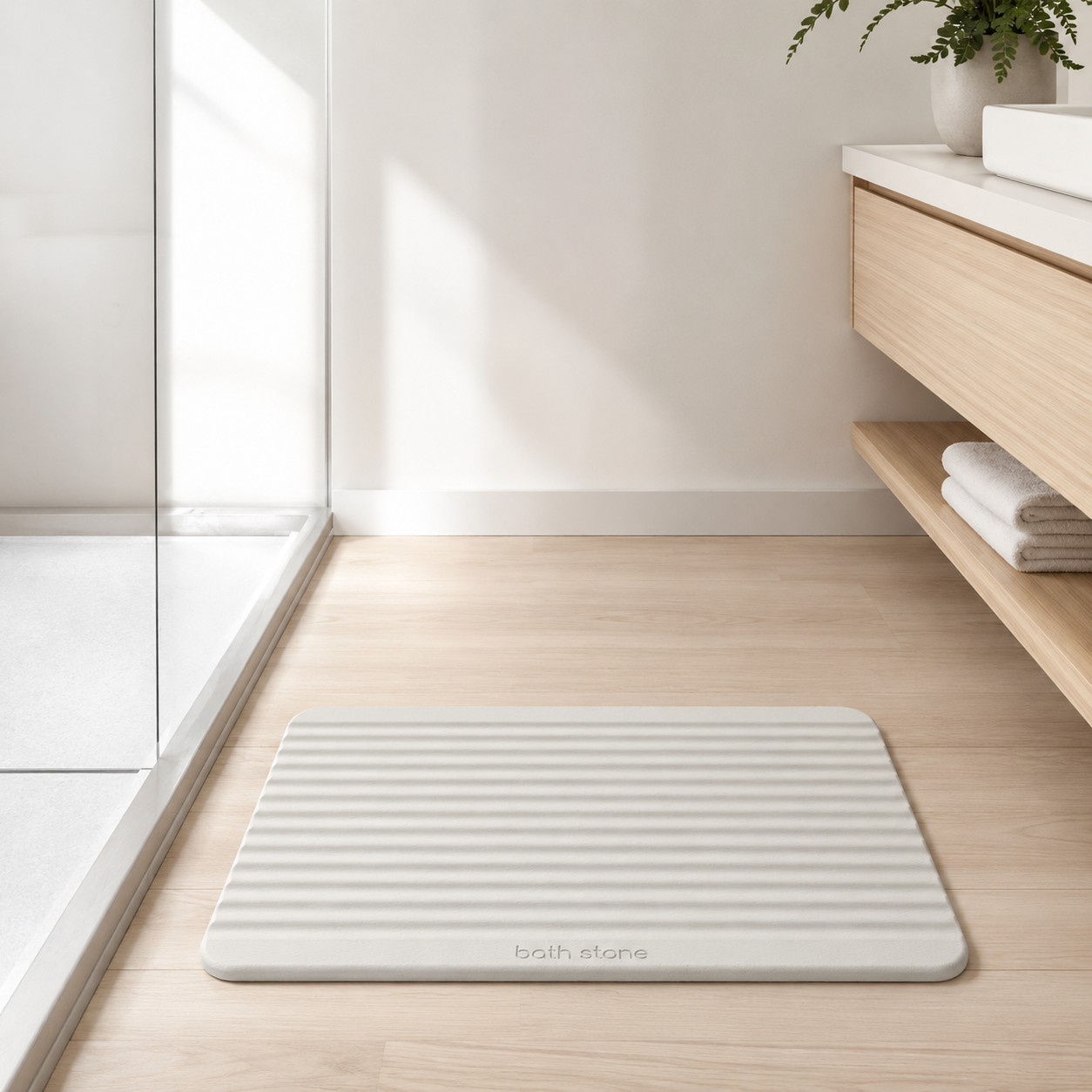 Diatomite Stone Bath Mat - Linear Ridge Design, Quick-Dry 60 × 39cm