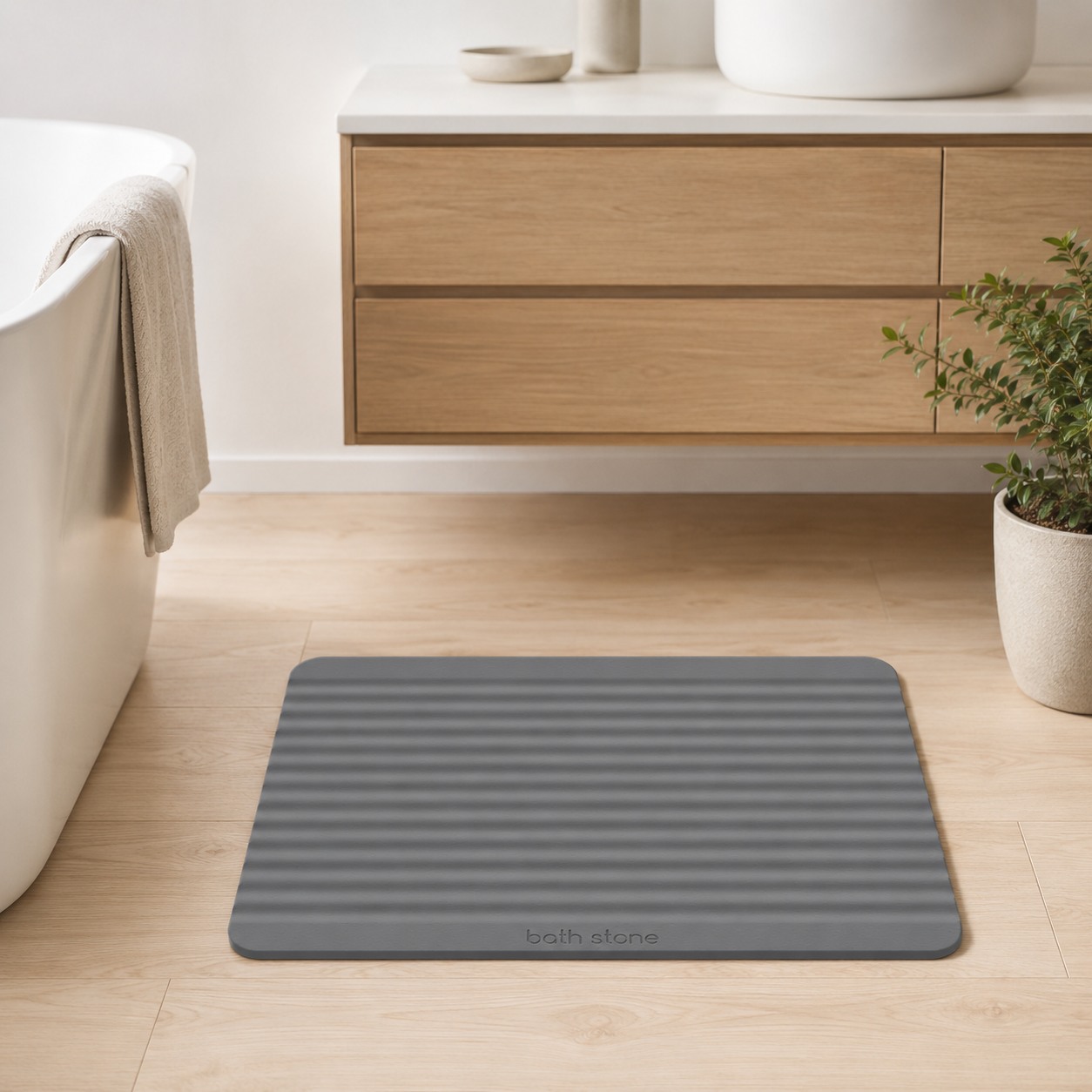 Diatomite Stone Bath Mat - Linear Ridge Design, Quick-Dry 60 × 39cm