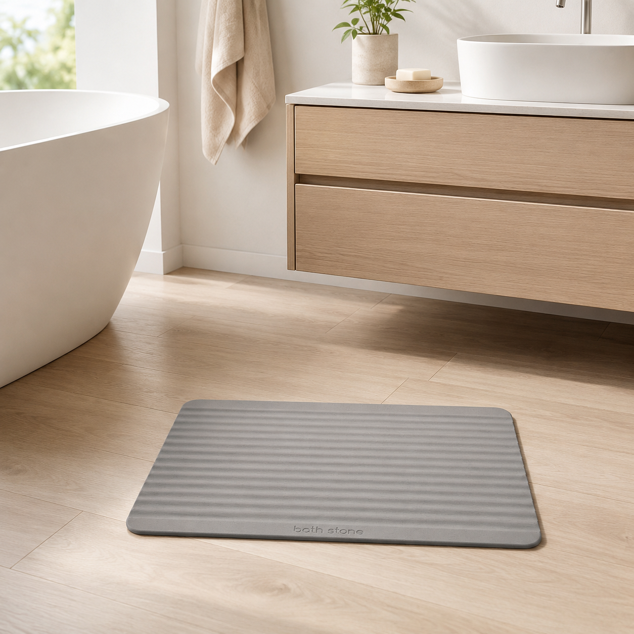 Diatomite Stone Bath Mat - Linear Ridge Design, Quick-Dry 60 × 39cm