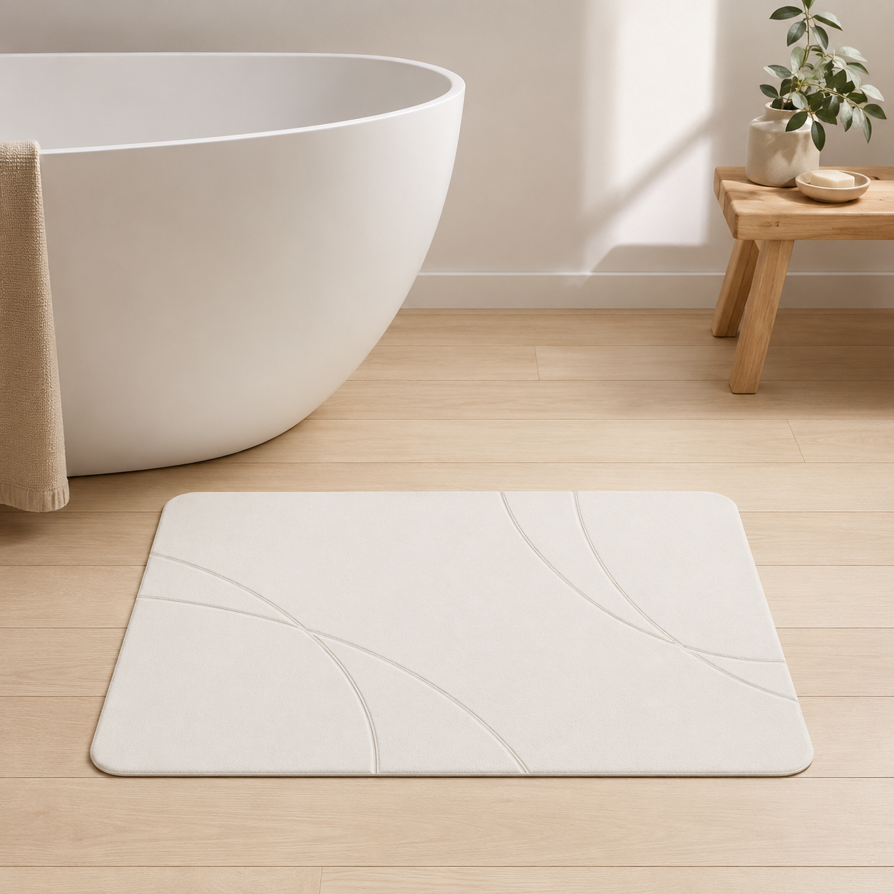 Diatomite Stone Bath Mat - Abstract Arc Design, Quick-Dry 60 × 39cm