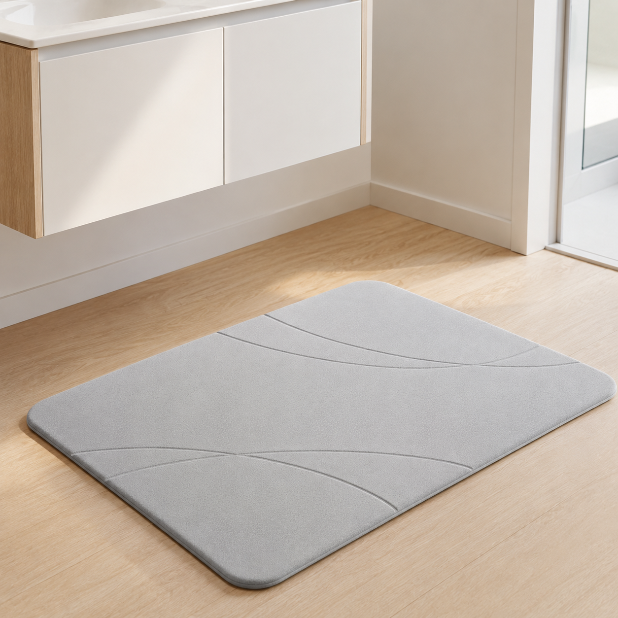 Diatomite Stone Bath Mat - Abstract Arc Design, Quick-Dry 60 × 39cm