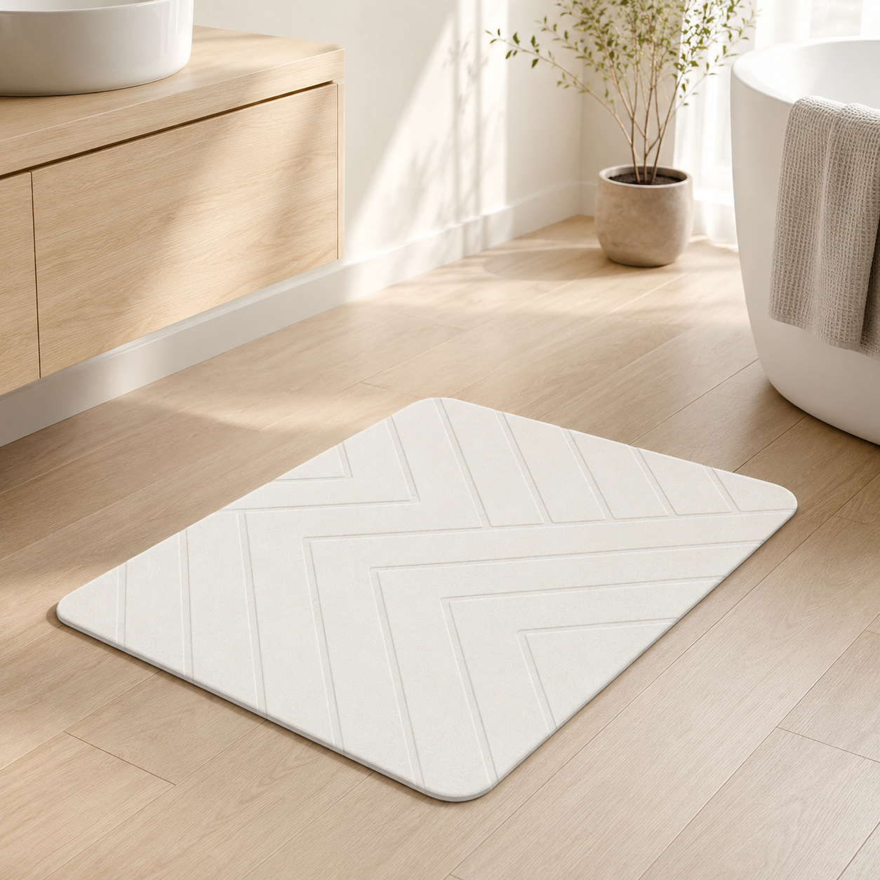Diatomite Stone Bath Mat - Chevron Design, Quick-Dry 60 × 39cm