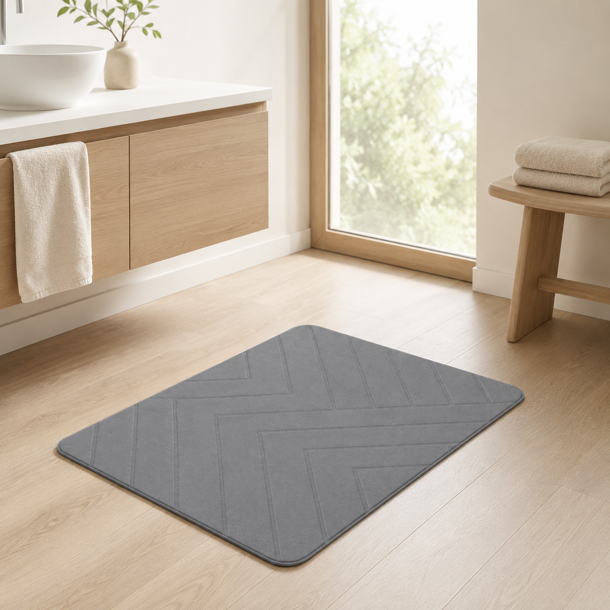 Diatomite Stone Bath Mat - Chevron Design, Quick-Dry 60 × 39cm