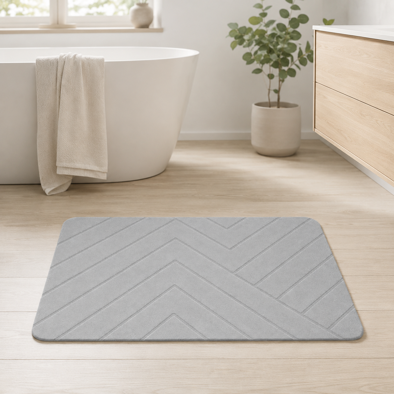 Diatomite Stone Bath Mat - Chevron Design, Quick-Dry 60 × 39cm