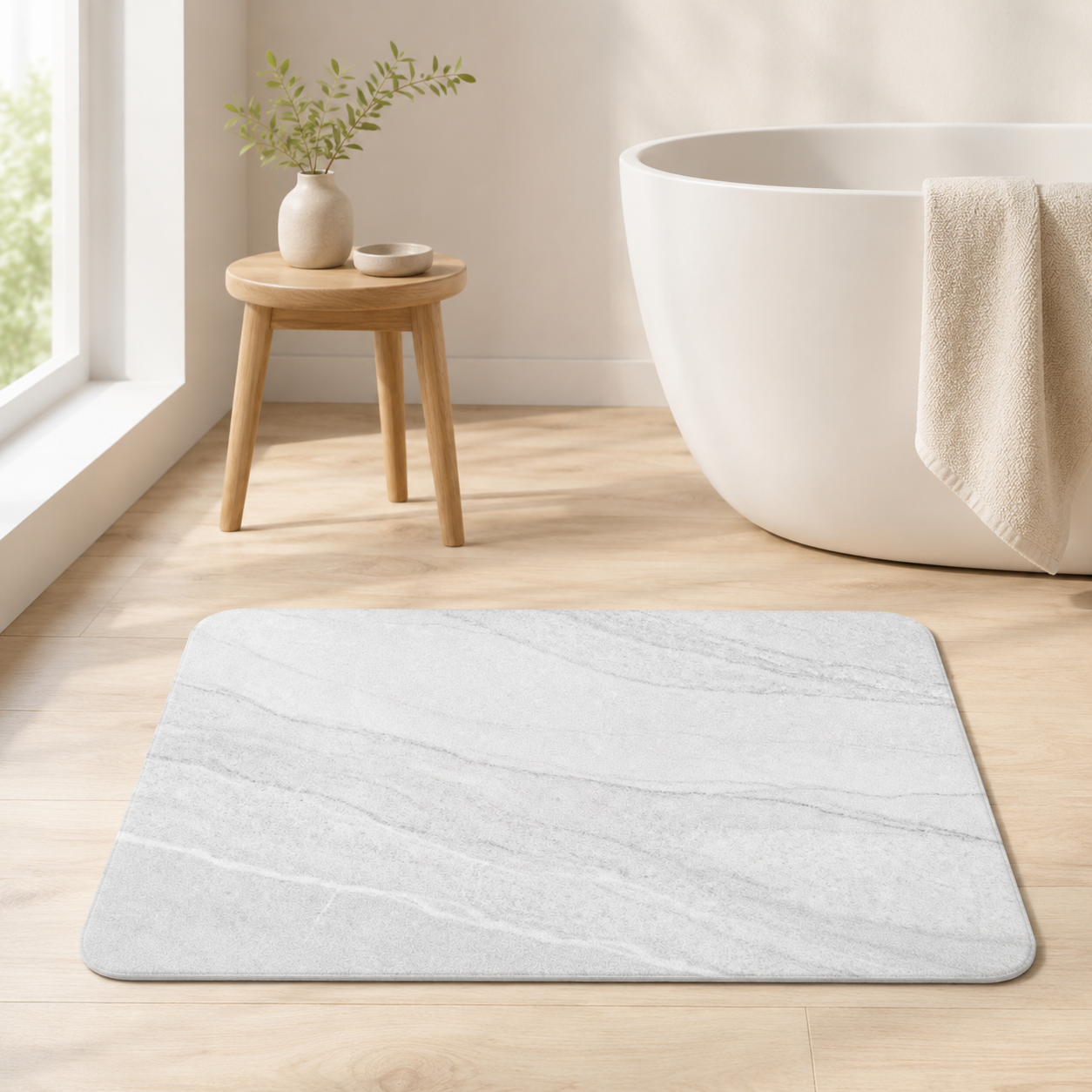 Diatomite Stone Bath Mat – Marble Design, Quick-Dry 60 × 39cm