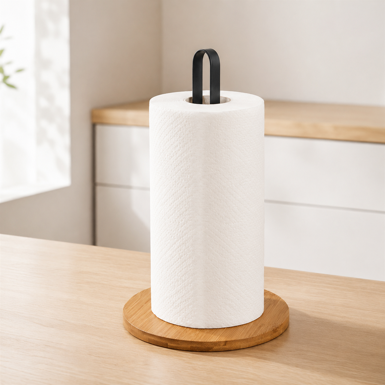 Nordic Paper Towel Holder Stand, Wood or Bamboo-Style Base