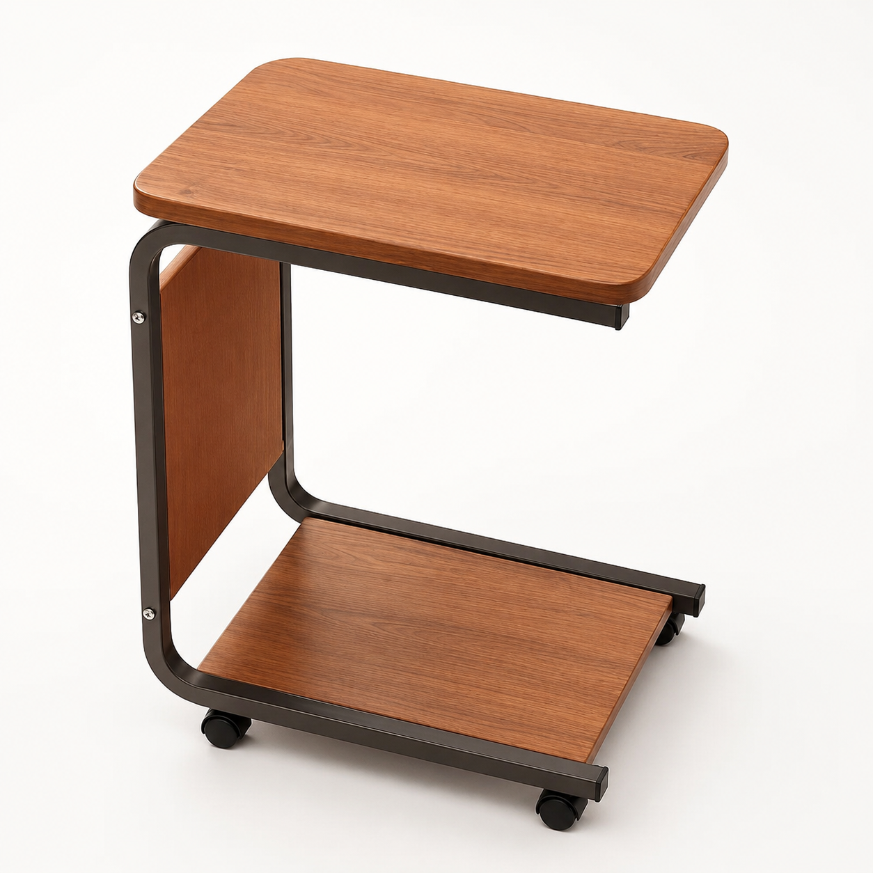 C-Shaped Sofa Side Table with Wheels, Mobile Storage Table for Living Room
