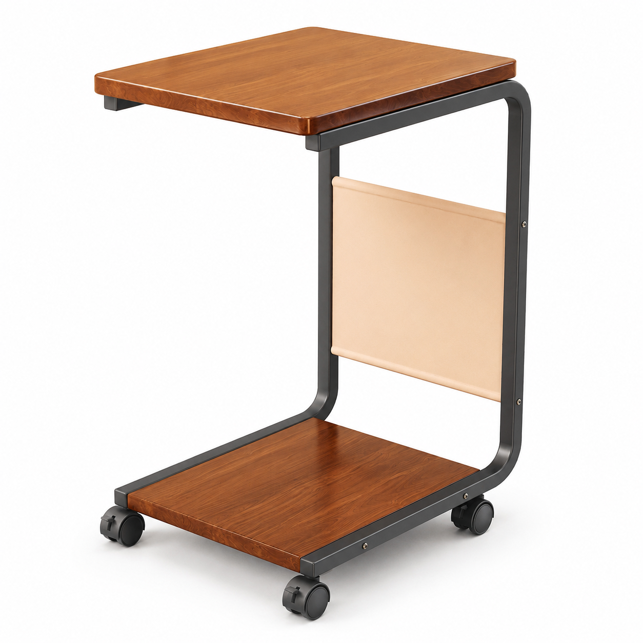 C-Shaped Sofa Side Table with Wheels, Mobile Storage Table for Living Room