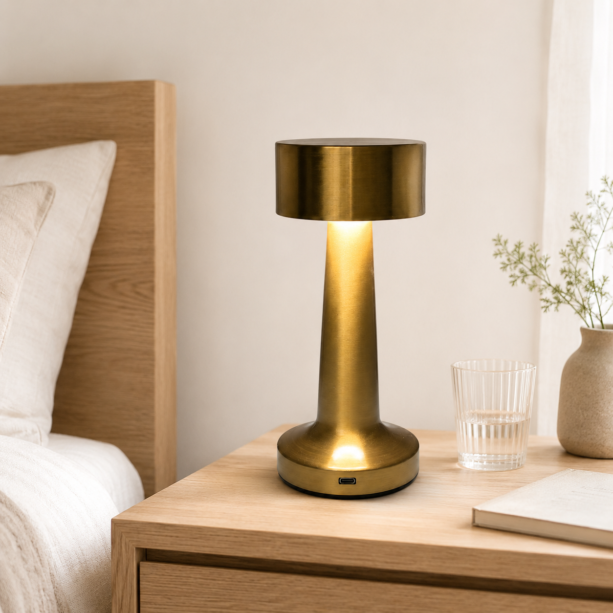 Modern Rechargeable Metal Table Lamp, Warm Bedside Night Light