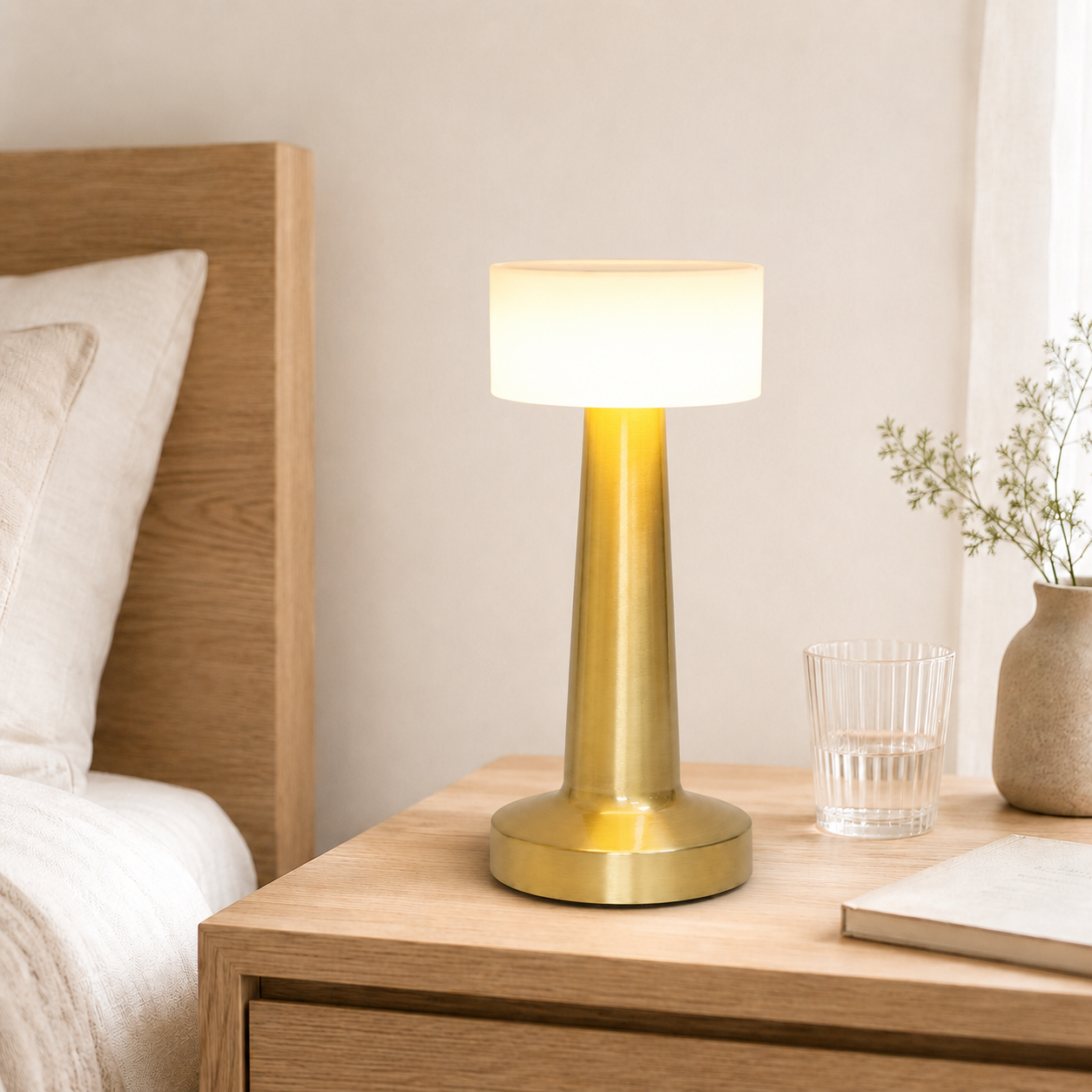 Modern Rechargeable Metal Table Lamp, Ambient Bedside Light