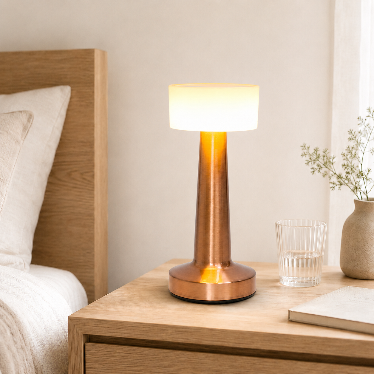 Modern Rechargeable Metal Table Lamp, Ambient Bedside Light