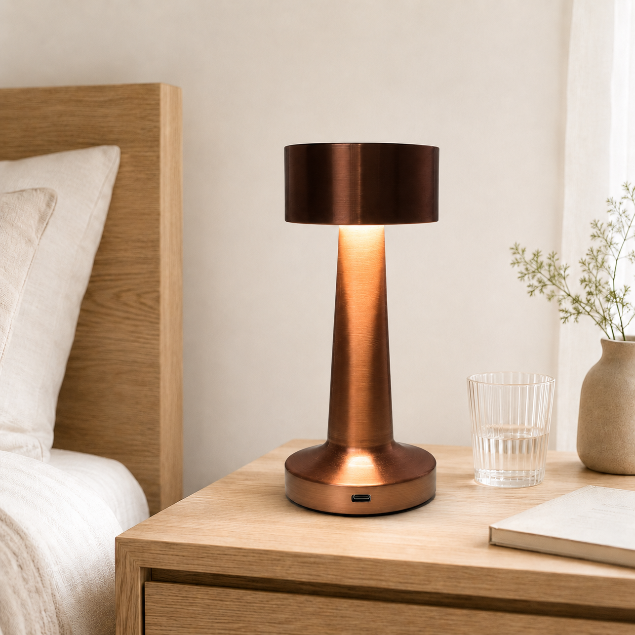 Modern Rechargeable Metal Table Lamp, Warm Bedside Night Light