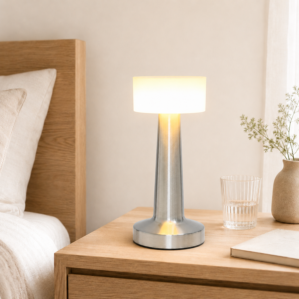 Modern Rechargeable Metal Table Lamp, Ambient Bedside Light