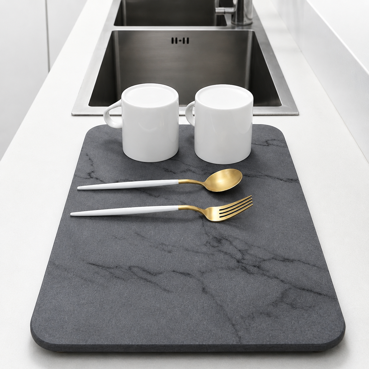 Diatomite Countertop Drying Mat – Marble Design, Quick-Dry 40 × 30cm