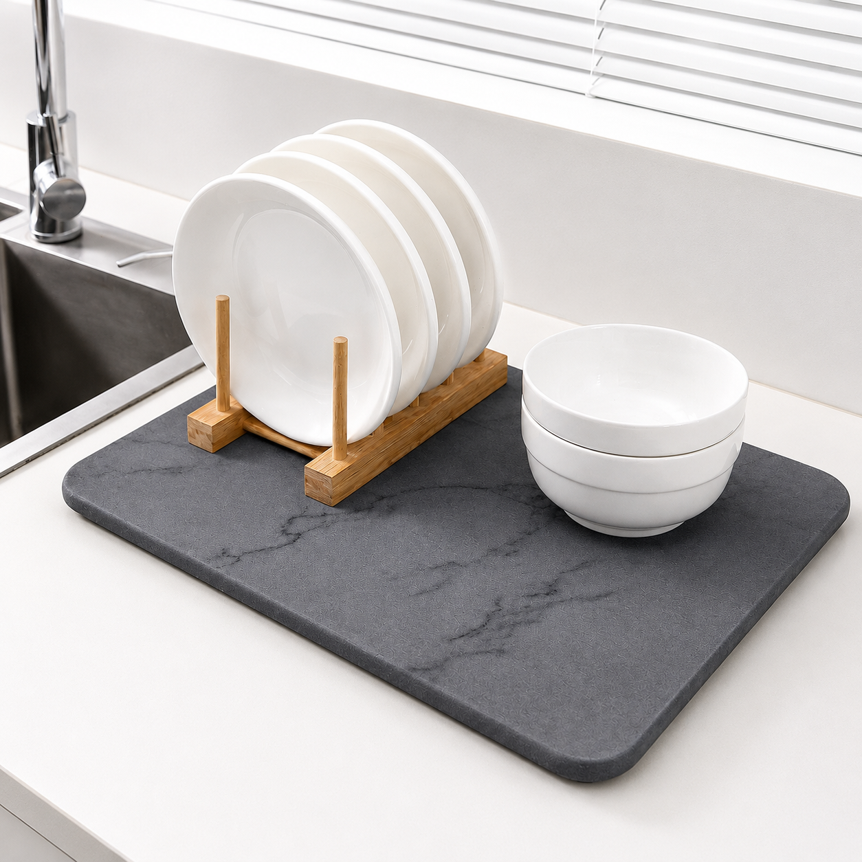 Diatomite Countertop Drying Mat – Marble Design, Quick-Dry 40 × 30cm