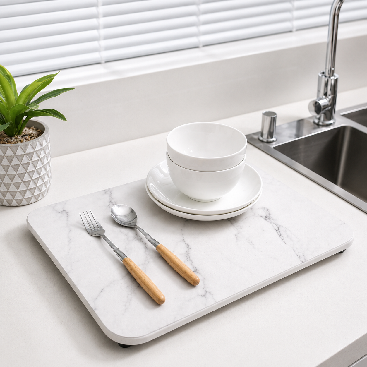 Diatomite Countertop Drying Mat – Marble Design, Quick-Dry 40 × 30cm