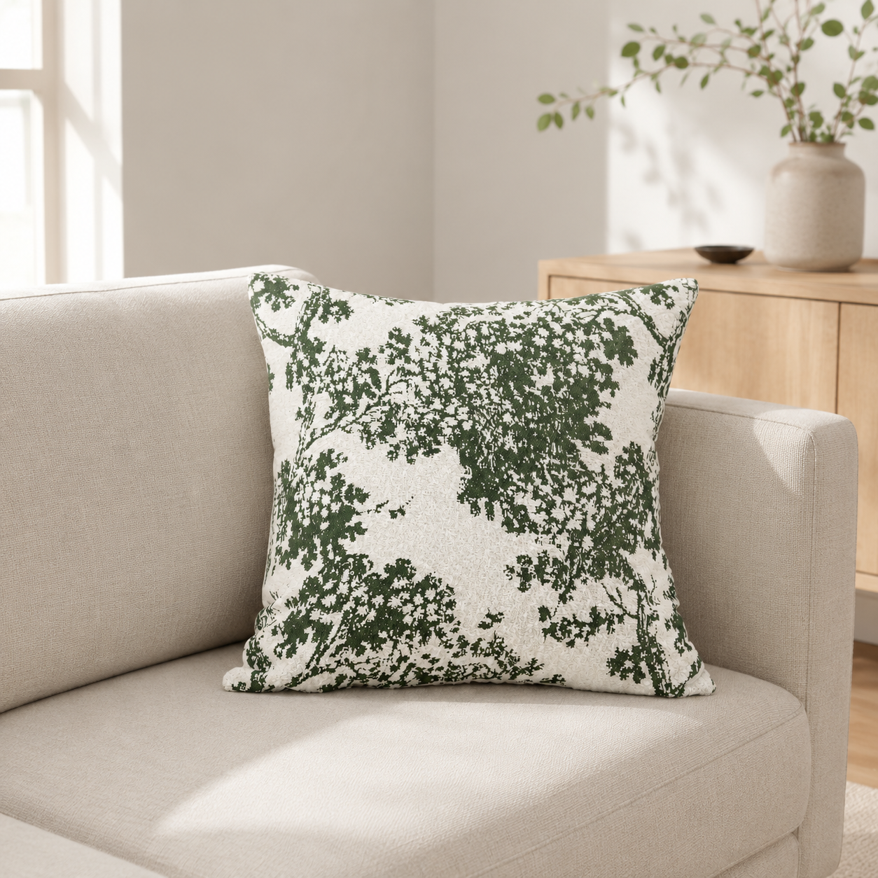 Chenille Ink Tree Jacquard Cushion Cover 45 × 45cm, Decorative Sofa Pillow Cover