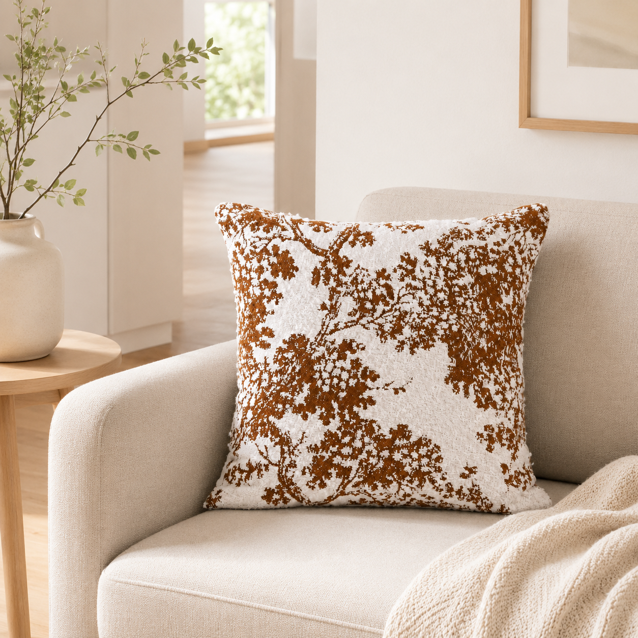 Chenille Ink Tree Jacquard Cushion Cover 45 × 45cm, Decorative Sofa Pillow Cover