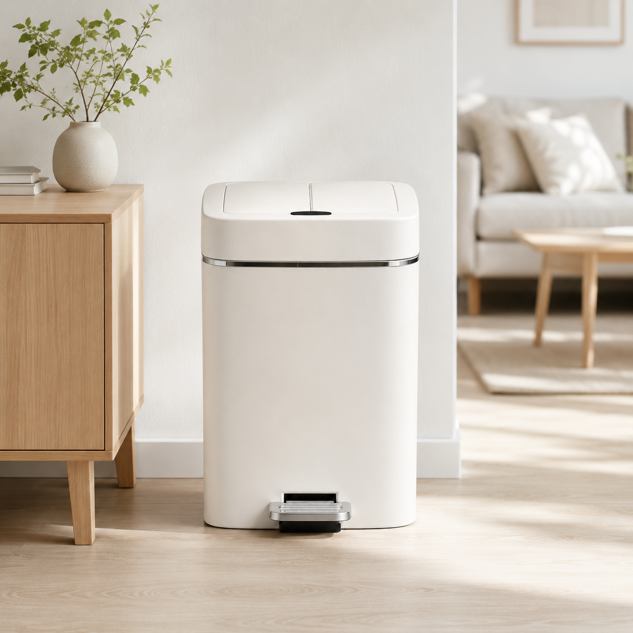 Japandi Slim Soft-Close Pedal Bin 15L/20L, Space-Saving Dustbin