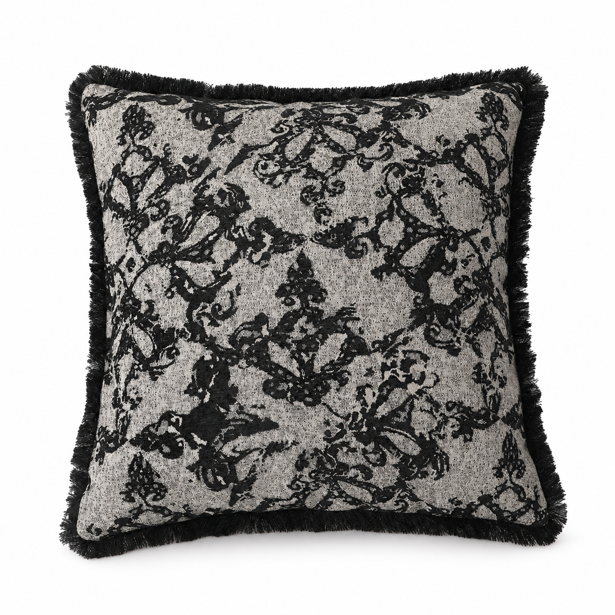 Butterfly Floral Fringe Cushion Cover 45 × 45cm, Black & Grey