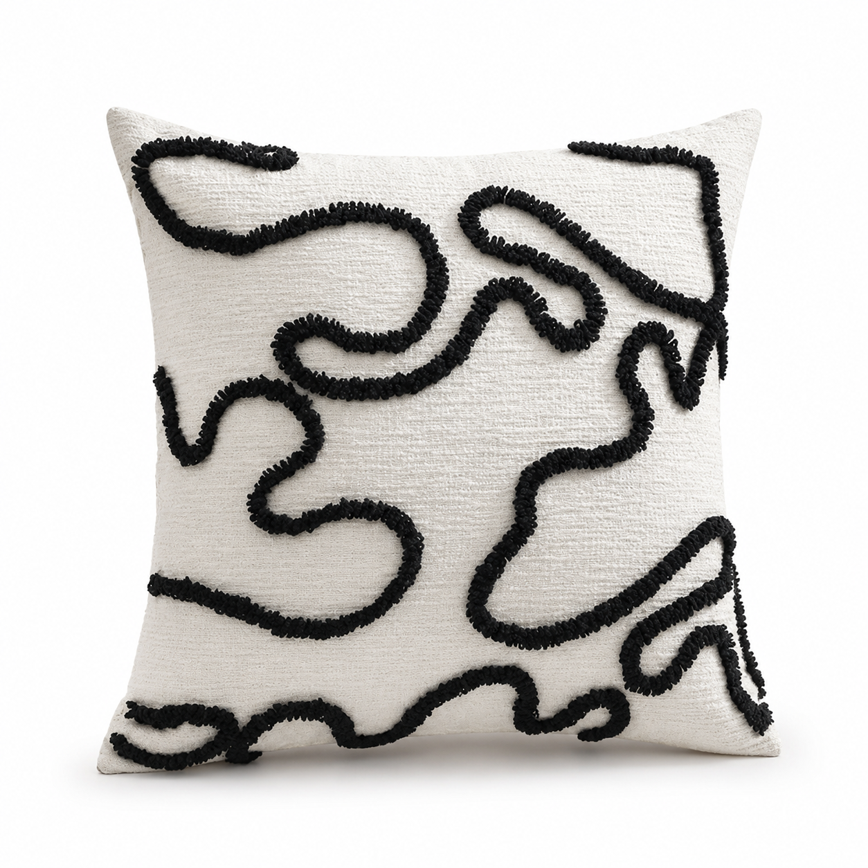 Abstract Tufted Cushion Cover 45 × 45cm, Black & Cream Pillow Cover