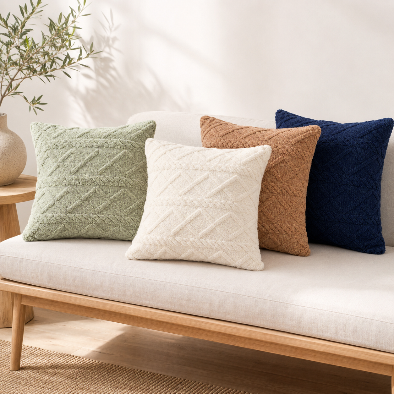 Plush 3D Jacquard Cushion Cover 45 × 45cm, Textured Sofa Pillow Cover