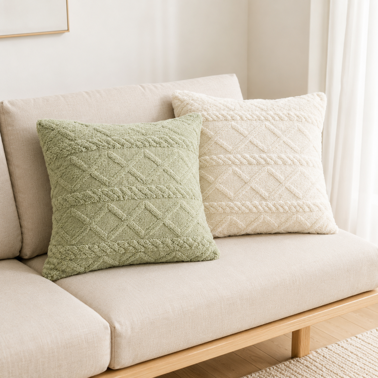 Plush 3D Jacquard Cushion Cover 45 × 45cm, Textured Sofa Pillow Cover