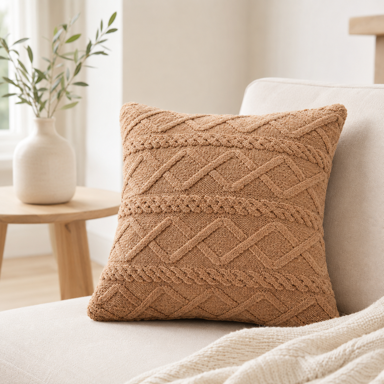 Plush 3D Jacquard Cushion Cover 45 × 45cm, Textured Sofa Pillow Cover