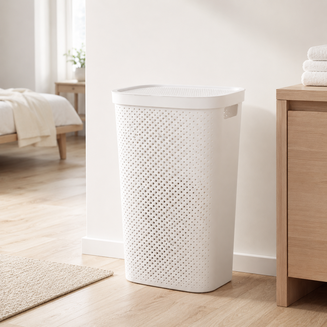 Japanese-Style Laundry Basket with Lid, Large Ventilated Clothes Hamper