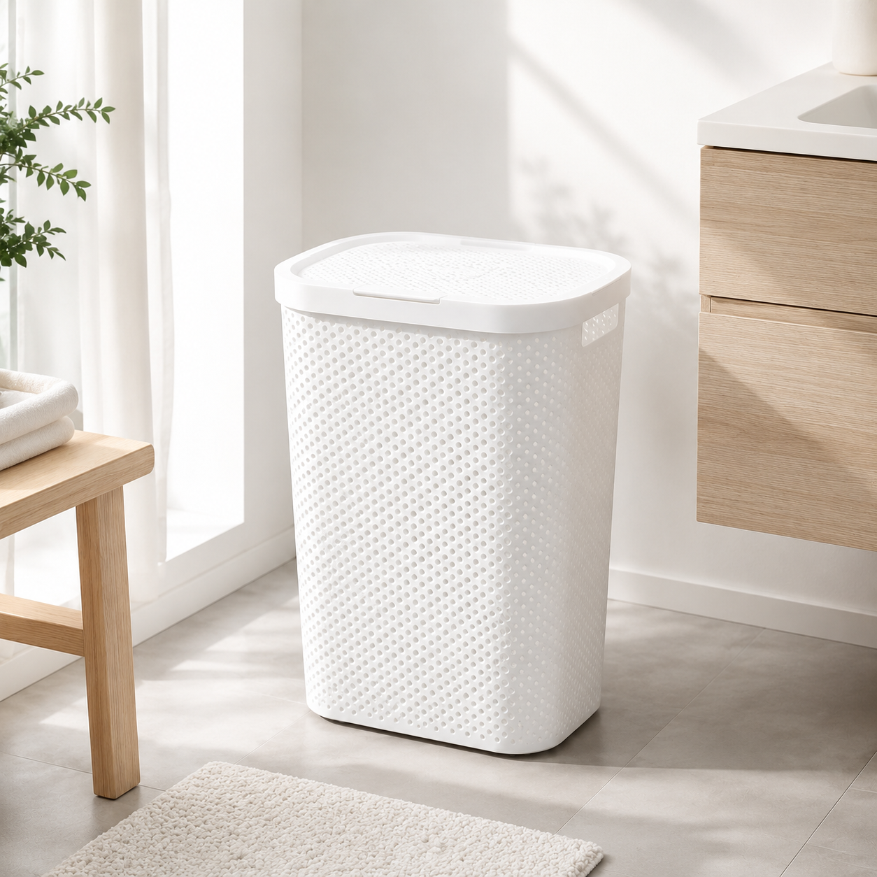 Japanese-Style Laundry Basket with Lid, Large Ventilated Clothes Hamper