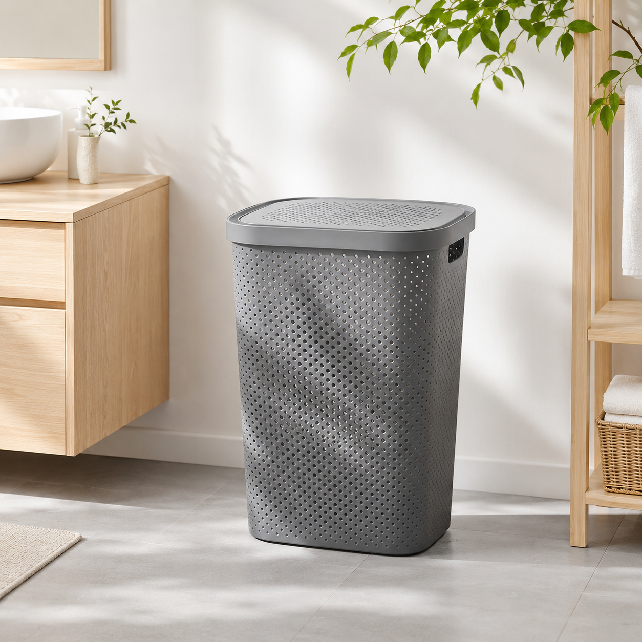 Japanese-Style Laundry Basket with Lid, Large Ventilated Clothes Hamper