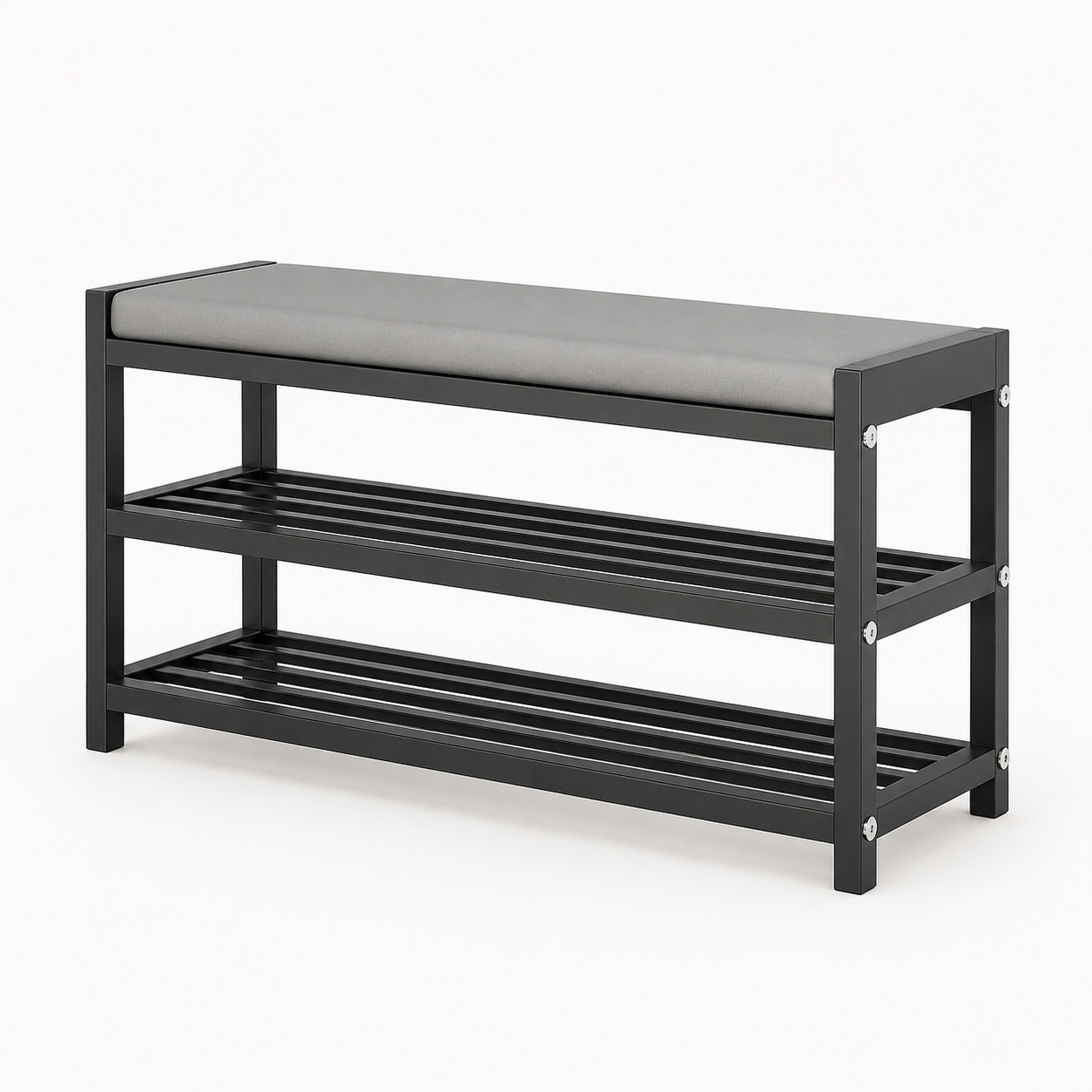 Metal Shoe Rack Bench with Cushioned Seat, Entryway Storage Organiser