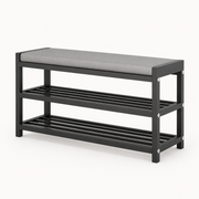 Metal Shoe Rack Bench with Cushioned Seat, Entryway Storage Organiser