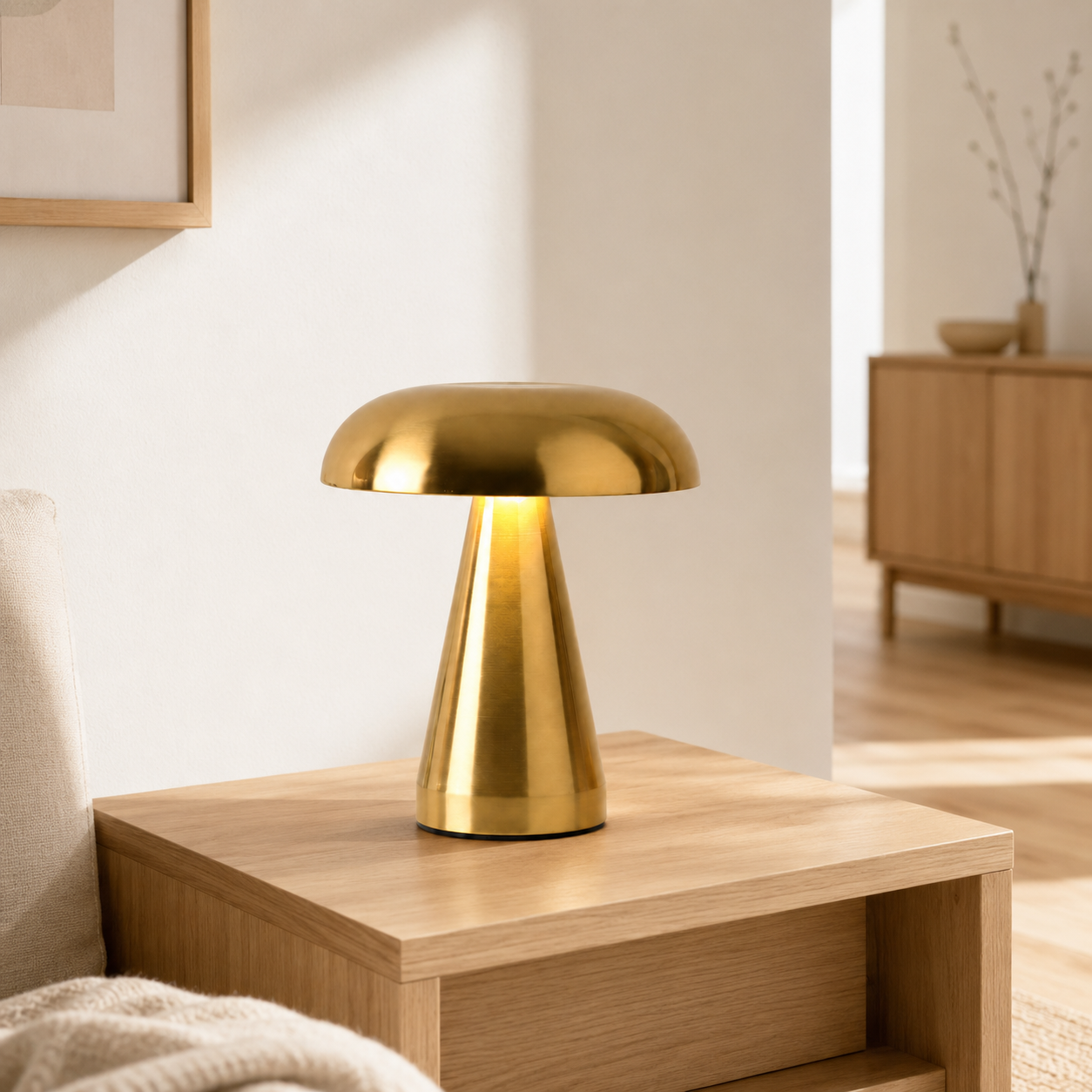 Modern Rechargeable Mushroom Table Lamp, Metal Bedside Night Light