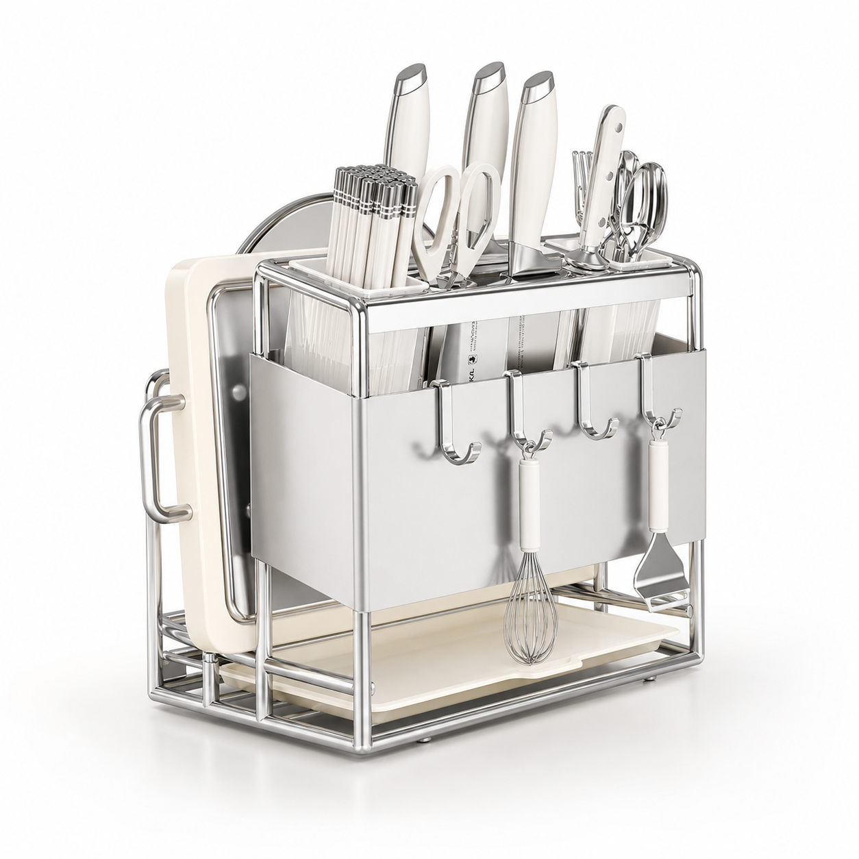 All-in-One Kitchen Knife & Utensil Holder with Chopping Board Rack