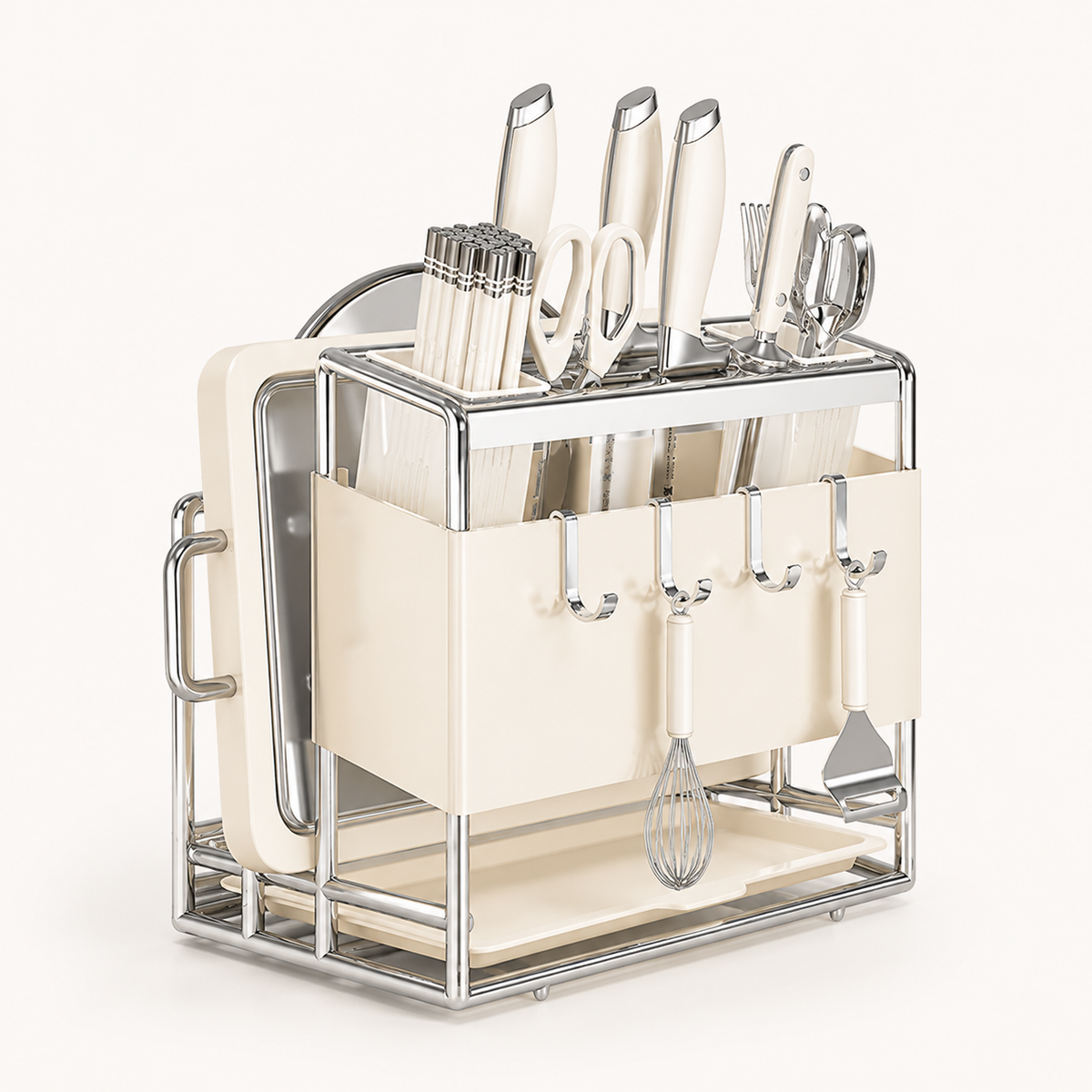 All-in-One Kitchen Knife & Utensil Holder with Chopping Board Rack