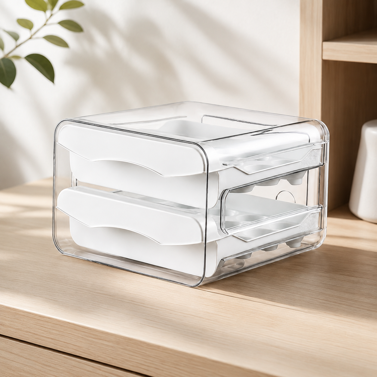 Stackable Clear PET Egg Storage Box, Multi-Layer Fridge Organiser